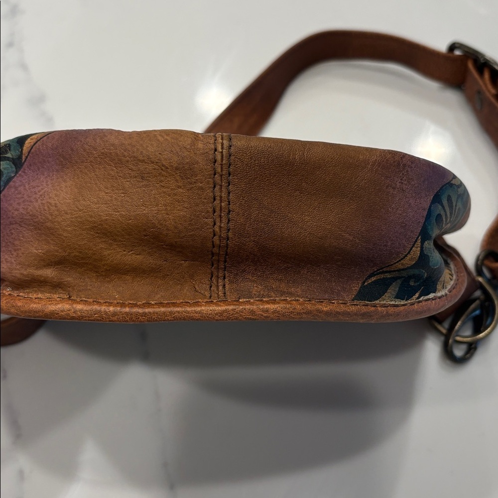 ANUSCHKA genuine leather flap shoulder bag hand painted colorful artsy brown - Picture 3 of 16